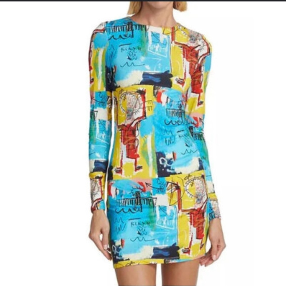 Alice + Olivia Blue and Brown Long Sleeve Sheath Dress